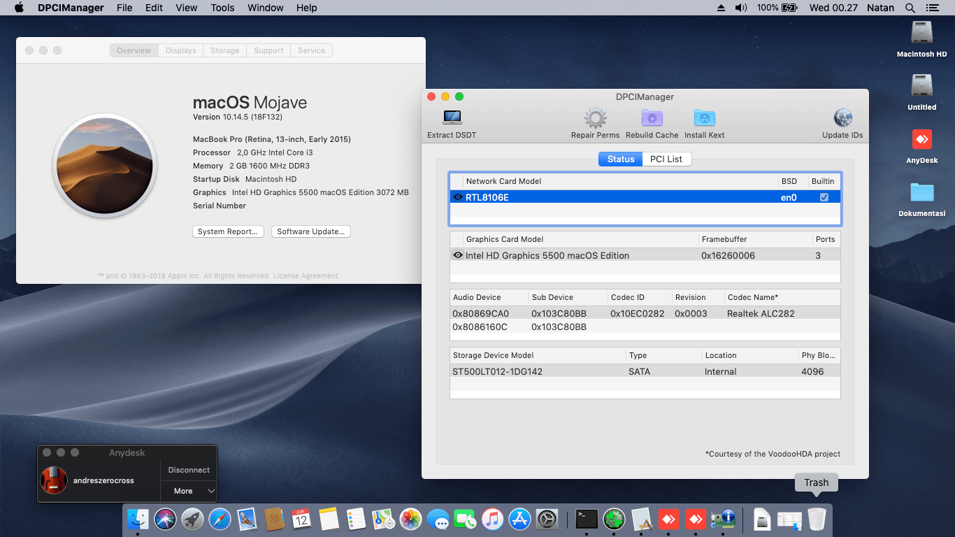 Success Hackintosh macOS Mojave 10.14.5 Build 18F132 at HP 14-AC156TU